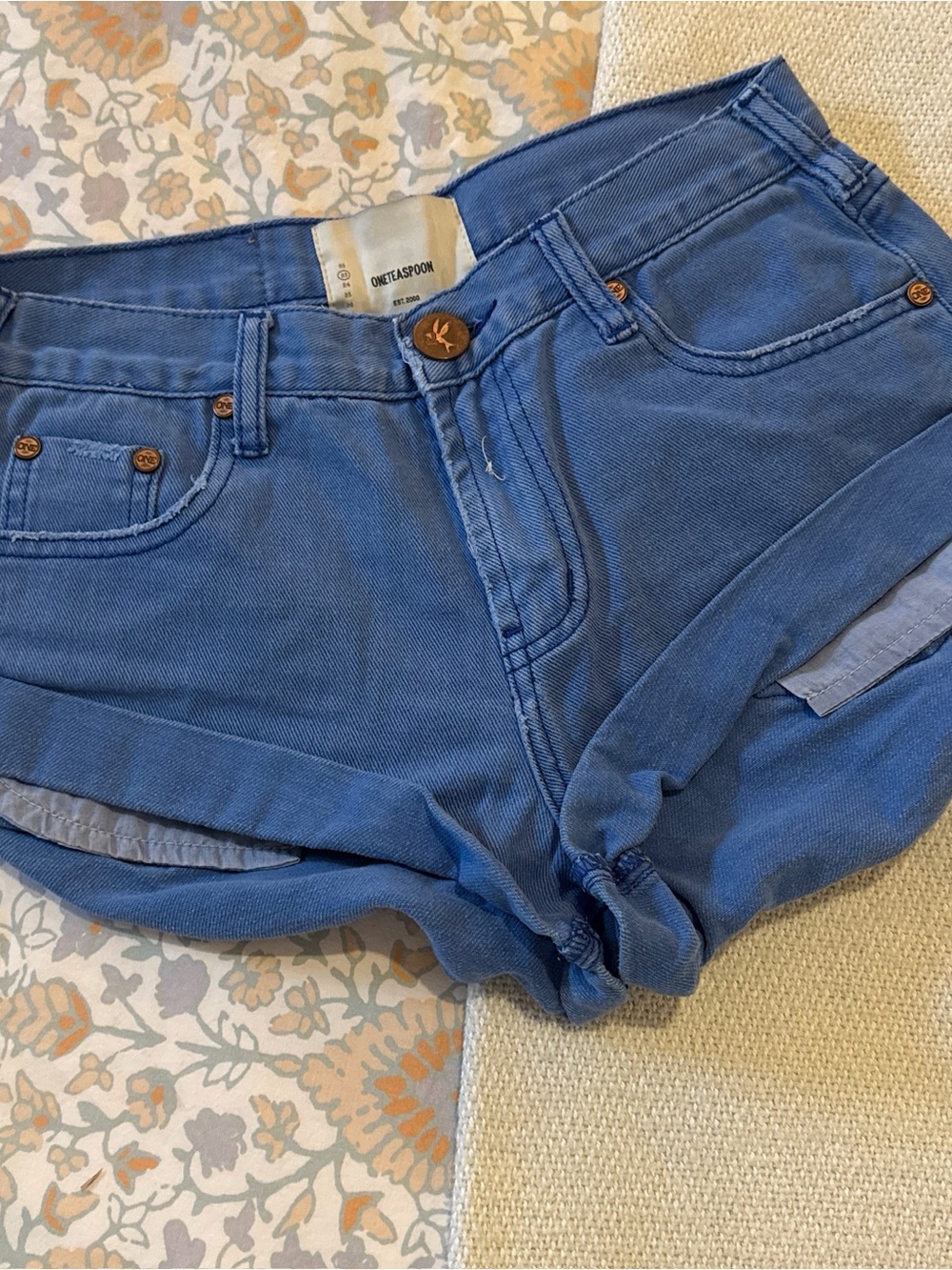One Teaspoon Blue Low-Rise Cotton Jean Shorts